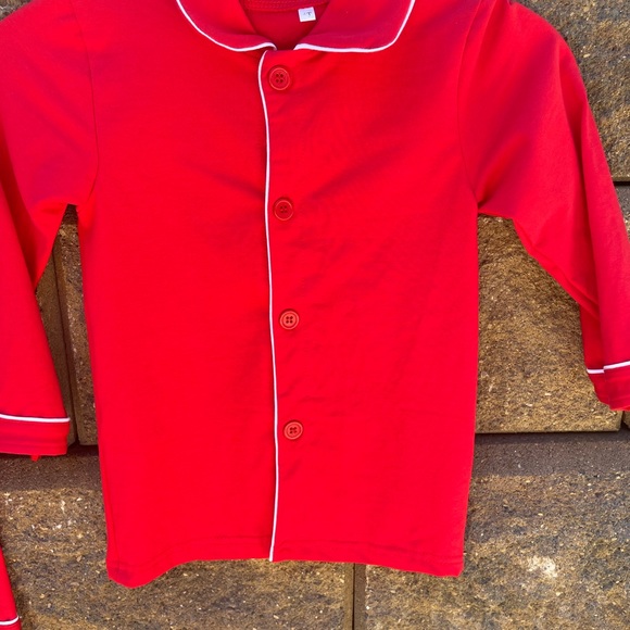 RED WITH WHITE PIPING CHRISTMAS PAJAMAS - Picture 3 of 6
